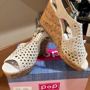 Cork Wedge sling back Perforated Tan plantform